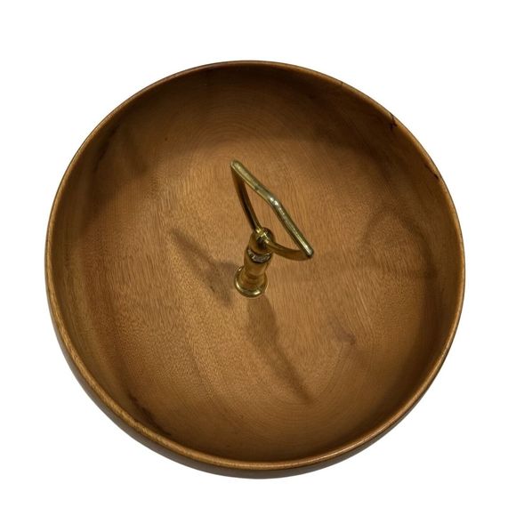 VTG Oregon Myrtle Wood 8" NUT BOWL CANDY COIN DISH Gold Handle Cracker Tray MCM - Picture 5 of 7